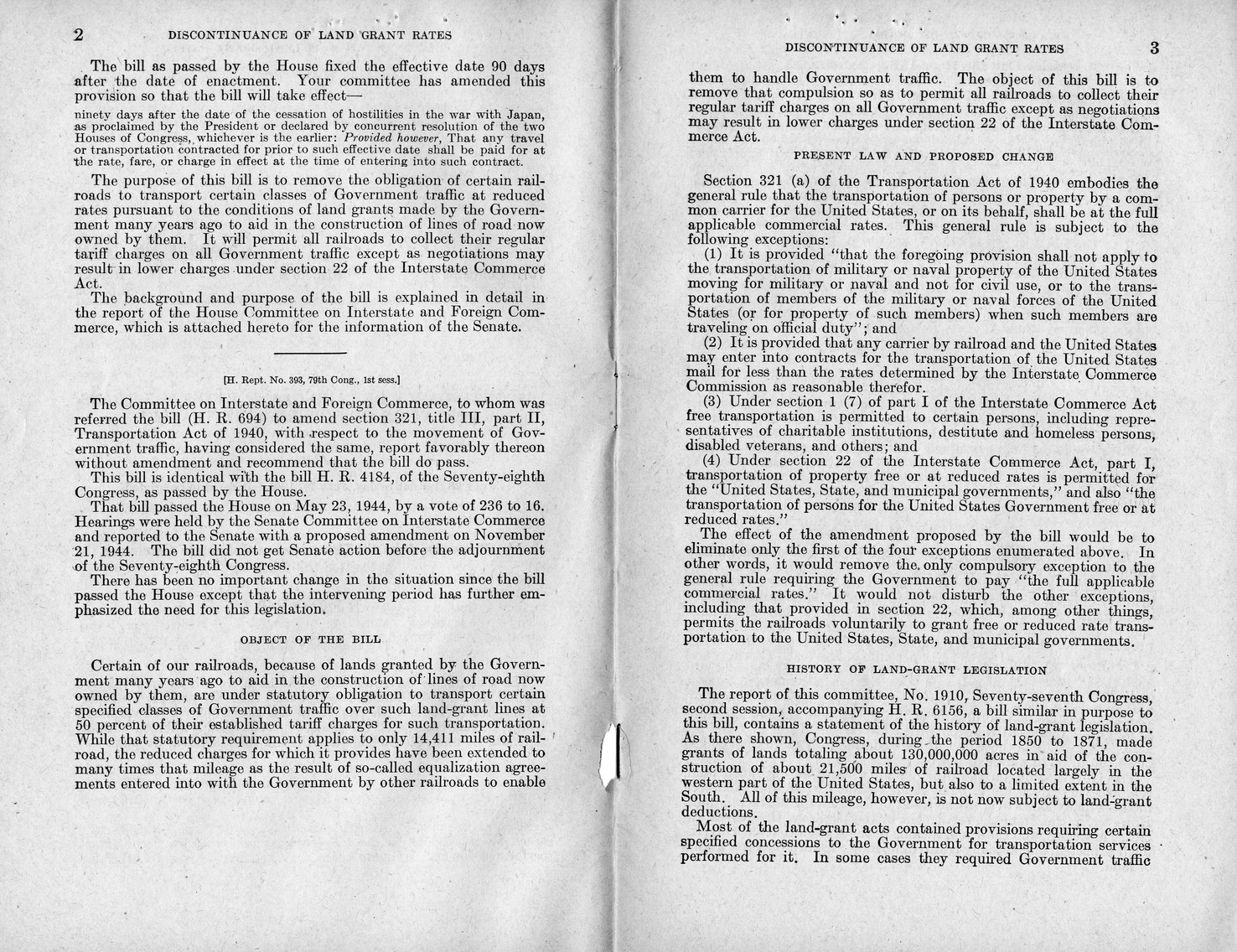 Memorandum from Harold D. Smith to M. C. Latta, H.R. 694, To Amend Section 321, Title III, Part II, Transportation Act of 1940, with Respect to the Movement of Government Traffic, with Attachments