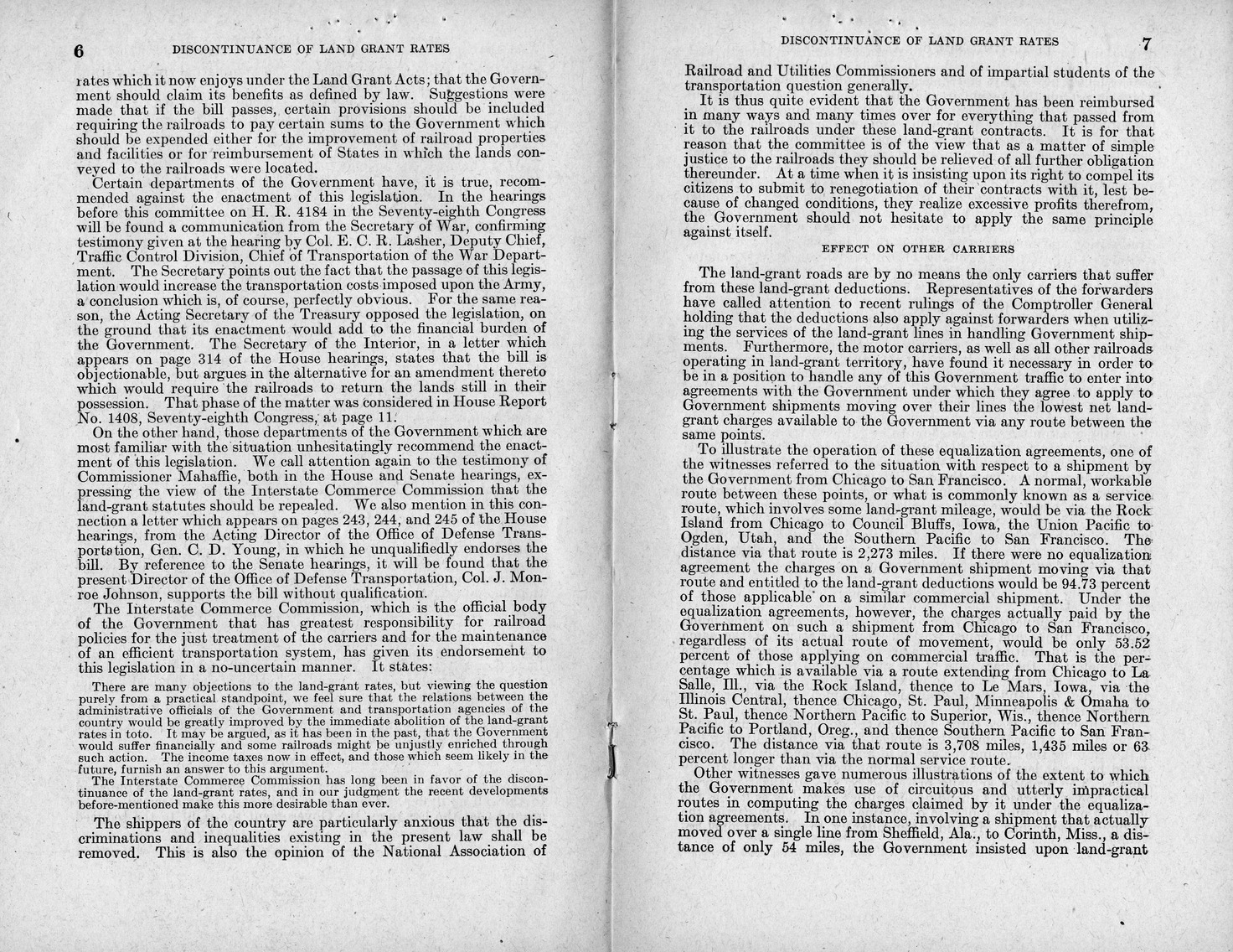 Memorandum from Harold D. Smith to M. C. Latta, H.R. 694, To Amend Section 321, Title III, Part II, Transportation Act of 1940, with Respect to the Movement of Government Traffic, with Attachments