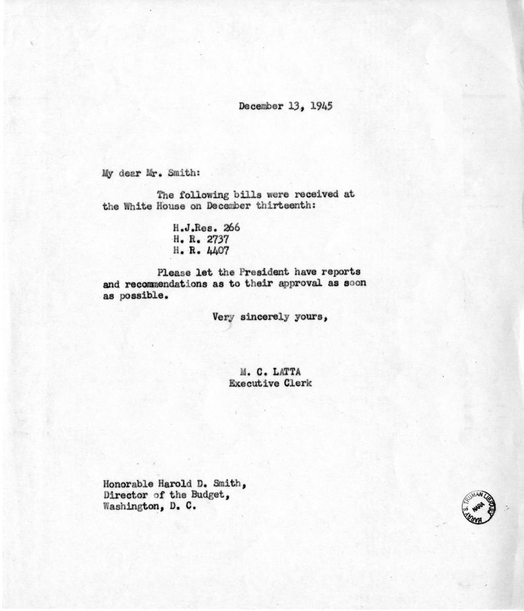 Memorandum From M.C. Latta to Harold D. Smith