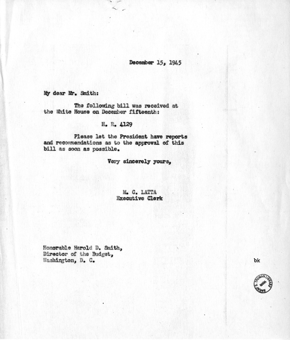 Memorandum from M. C. Latta to Harold D. Smith