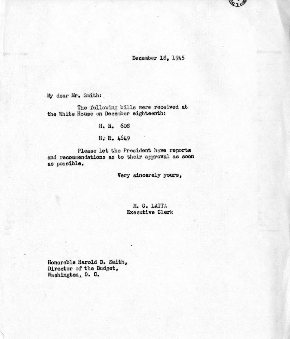 Memorandum from M.C. Latta to Harold D. Smith