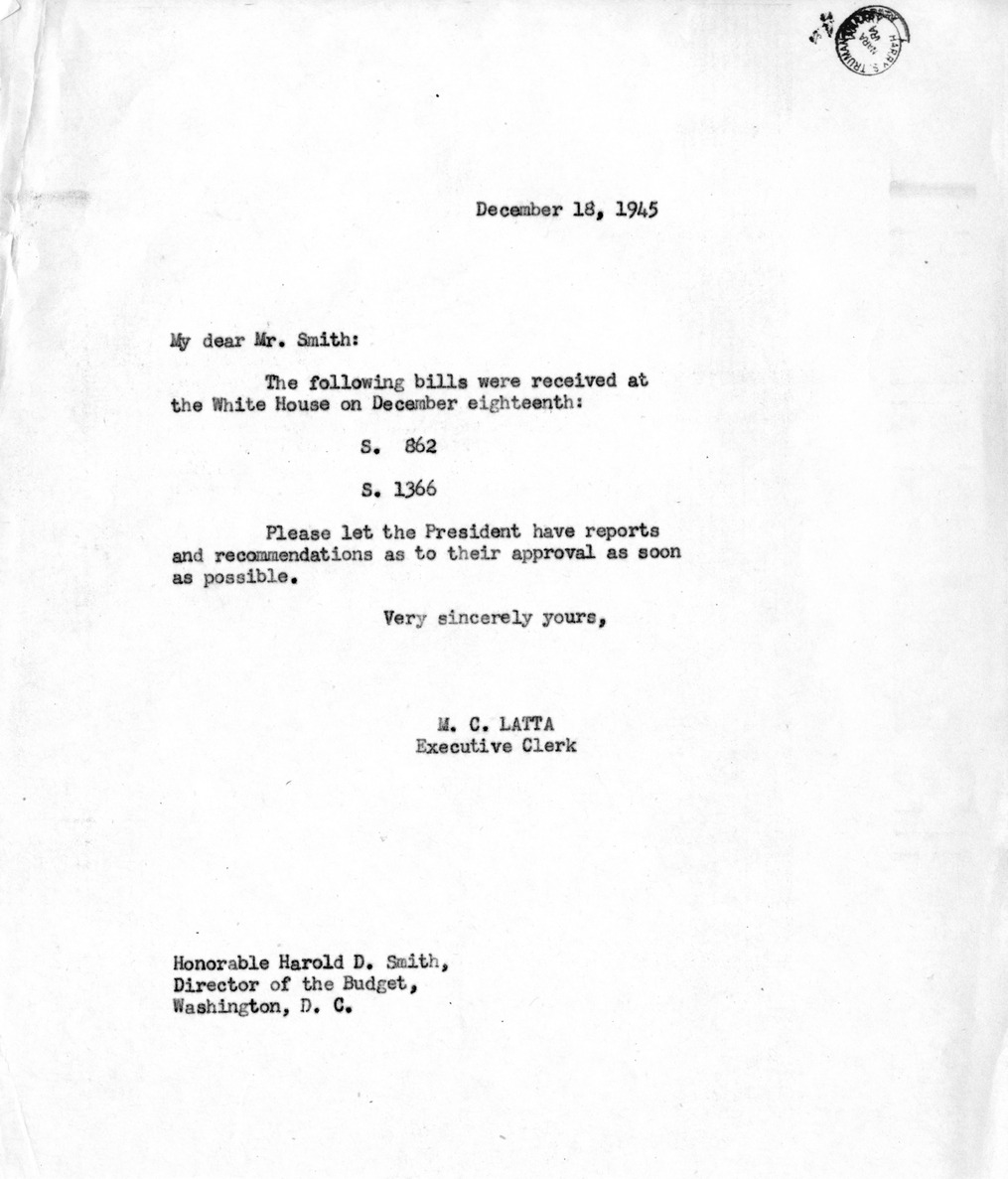 Memorandum from M.C. Latta to Harold D. Smith