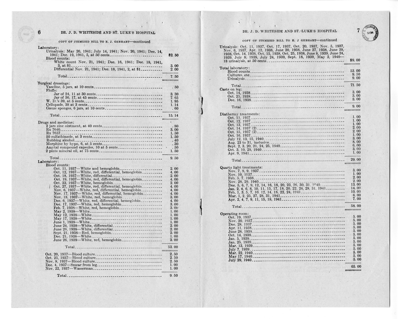 Memorandum from Frederick J. Bailey to M. C. Latta, H.R. 2930, For the Relief of Doctor J. D. Whiteside and Saint Luke's Hospital, with Attachments