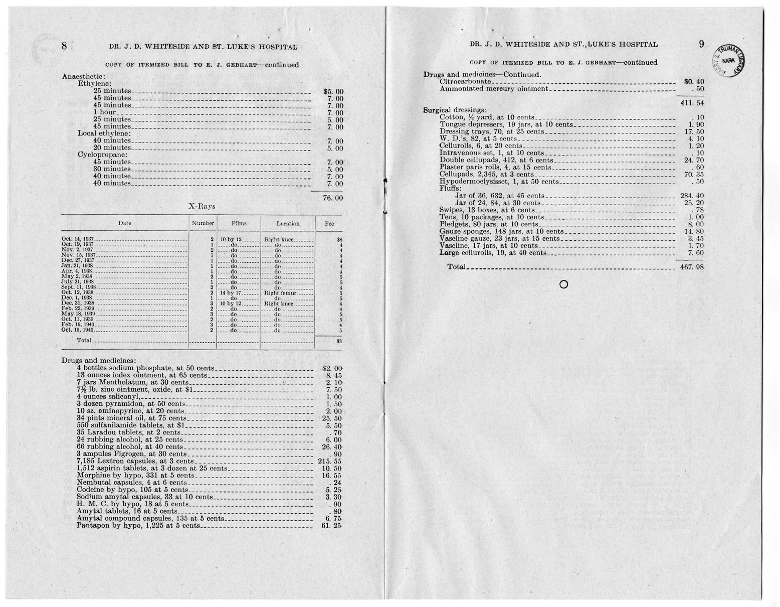 Memorandum from Frederick J. Bailey to M. C. Latta, H.R. 2930, For the Relief of Doctor J. D. Whiteside and Saint Luke's Hospital, with Attachments