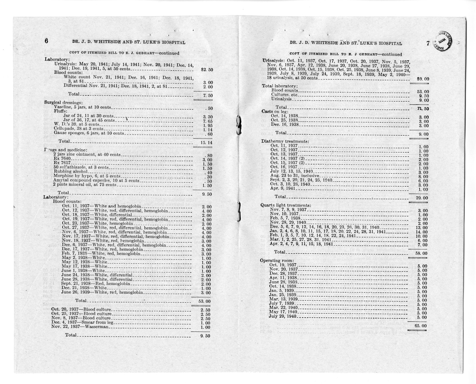 Memorandum from Frederick J. Bailey to M. C. Latta, H.R. 2930, For the Relief of Doctor J. D. Whiteside and Saint Luke's Hospital, with Attachments