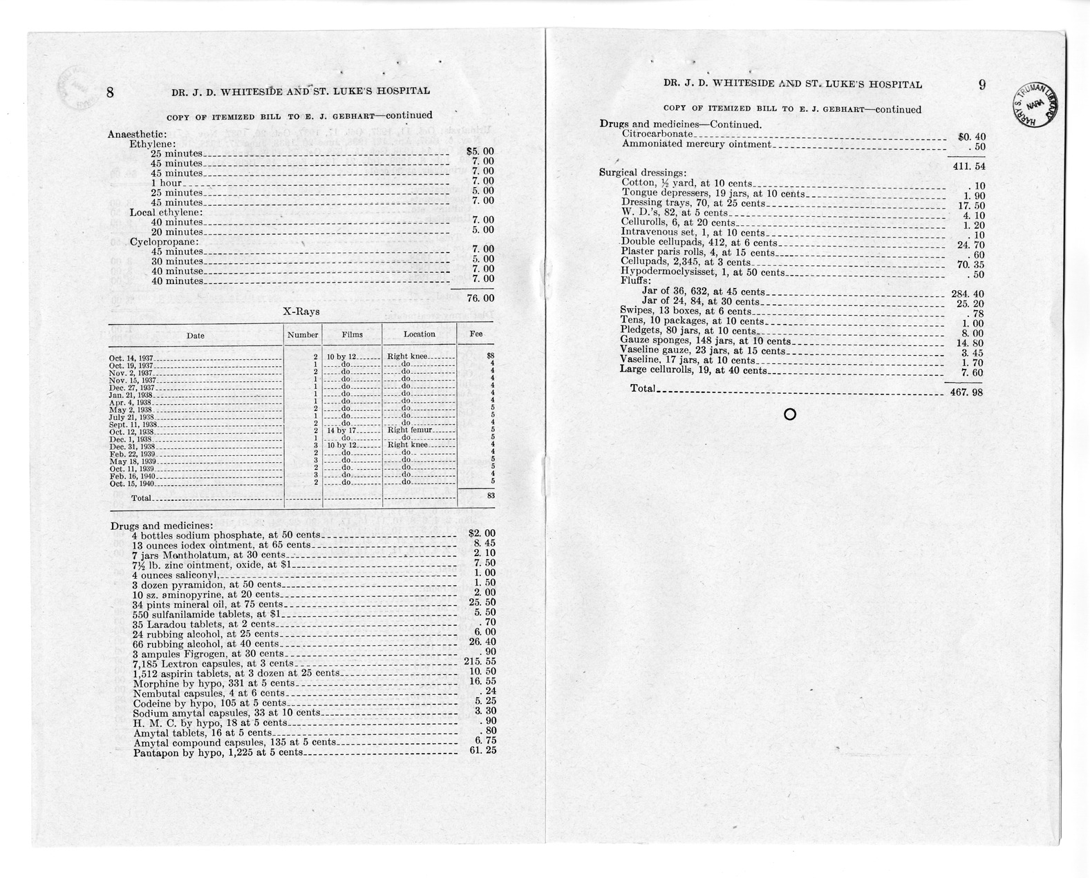 Memorandum from Frederick J. Bailey to M. C. Latta, H.R. 2930, For the Relief of Doctor J. D. Whiteside and Saint Luke's Hospital, with Attachments