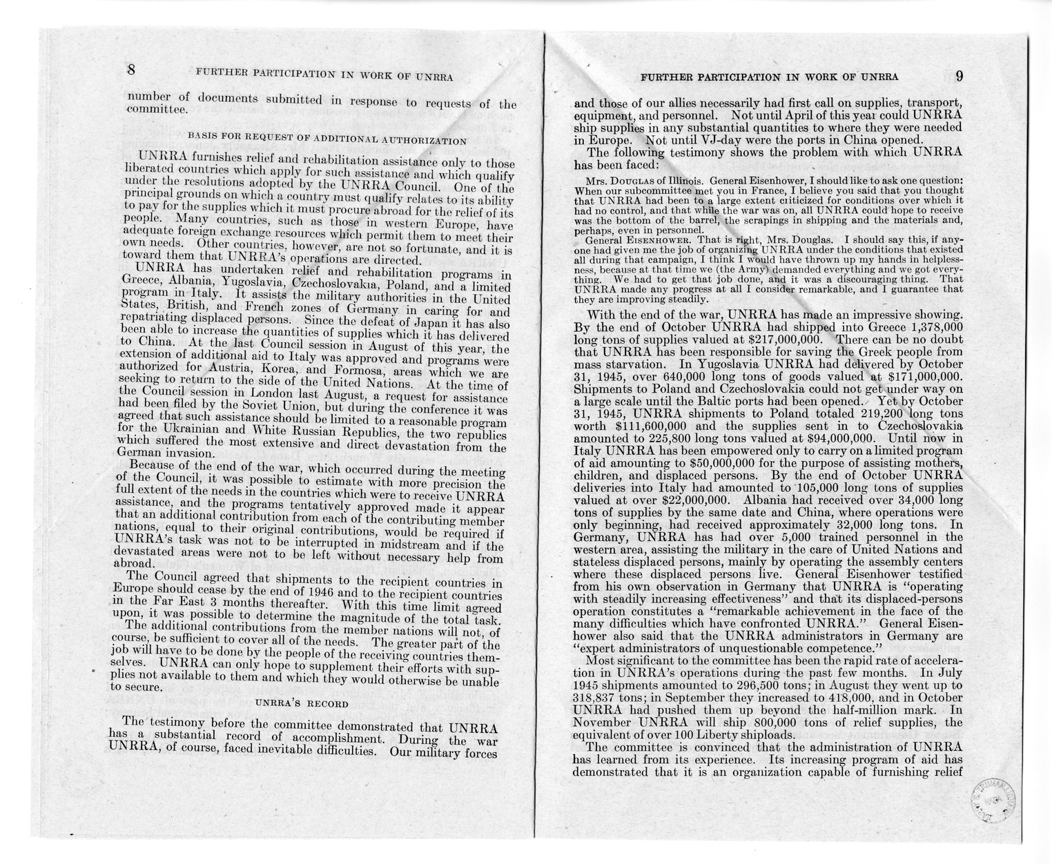 Memorandum from Harold D. Smith to M. C. Latta, H.R. 4649, To Enable the United States to Further Participate in the Work of the United Nations Relief and Rehabilitation Administration, with Attachments