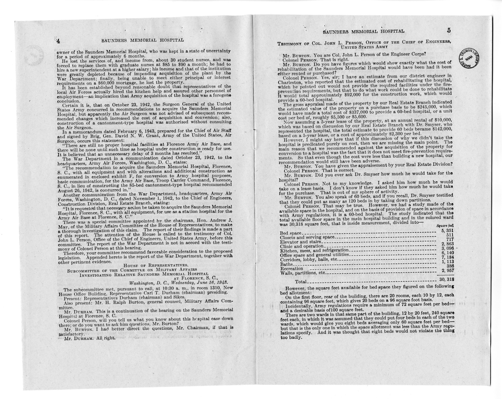 Memorandum from Harold D. Smith to M. C. Latta, S. 693, For the Relief of the Saunders Memorial Hospital, with Attachments