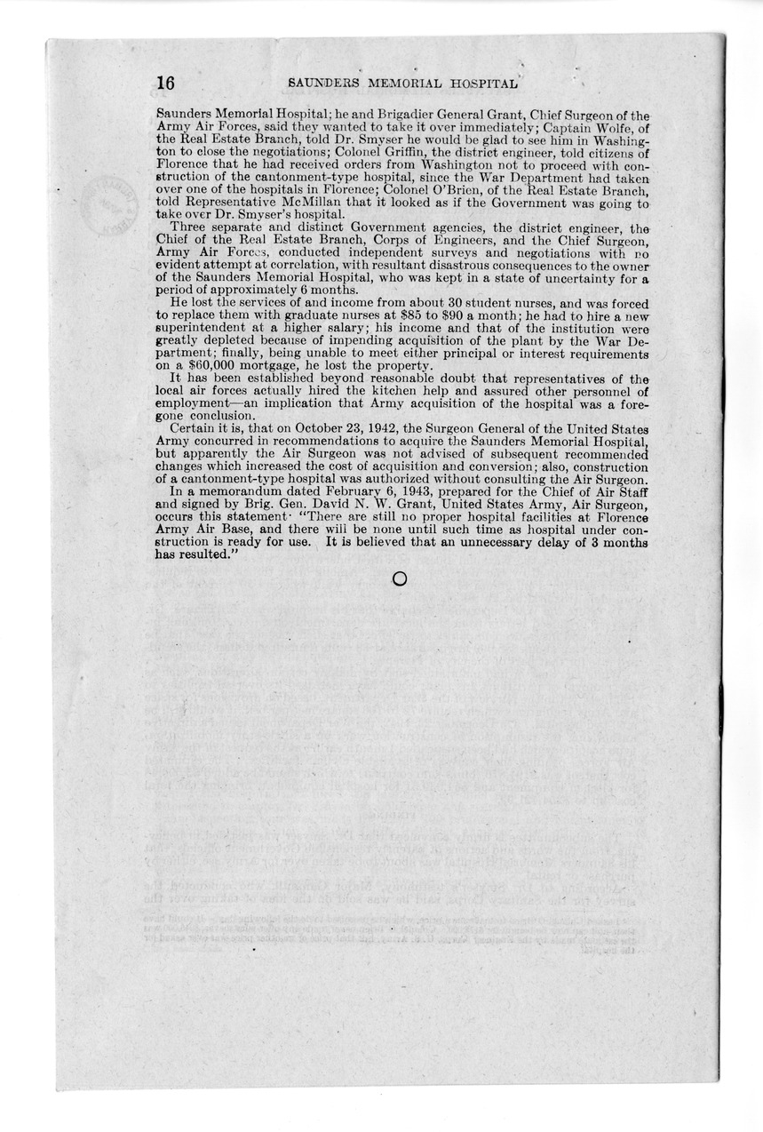 Memorandum from Harold D. Smith to M. C. Latta, S. 693, For the Relief of the Saunders Memorial Hospital, with Attachments