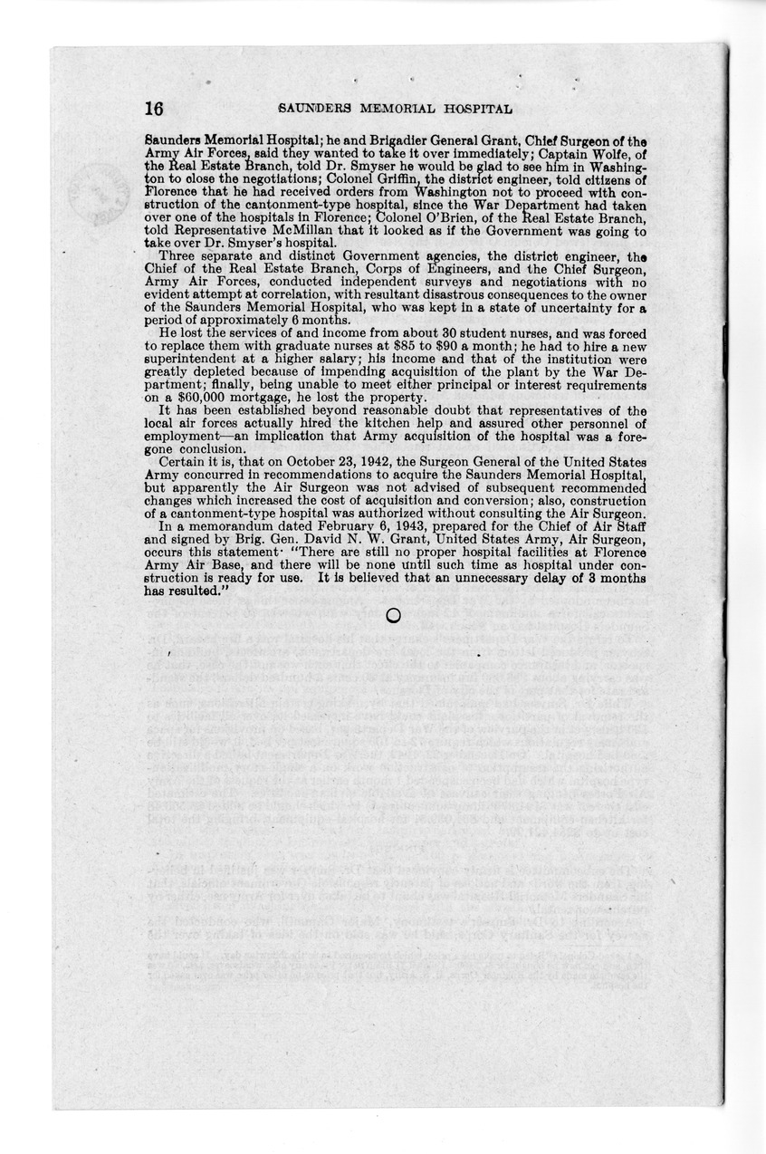 Memorandum from Harold D. Smith to M. C. Latta, S. 693, For the Relief of the Saunders Memorial Hospital, with Attachments