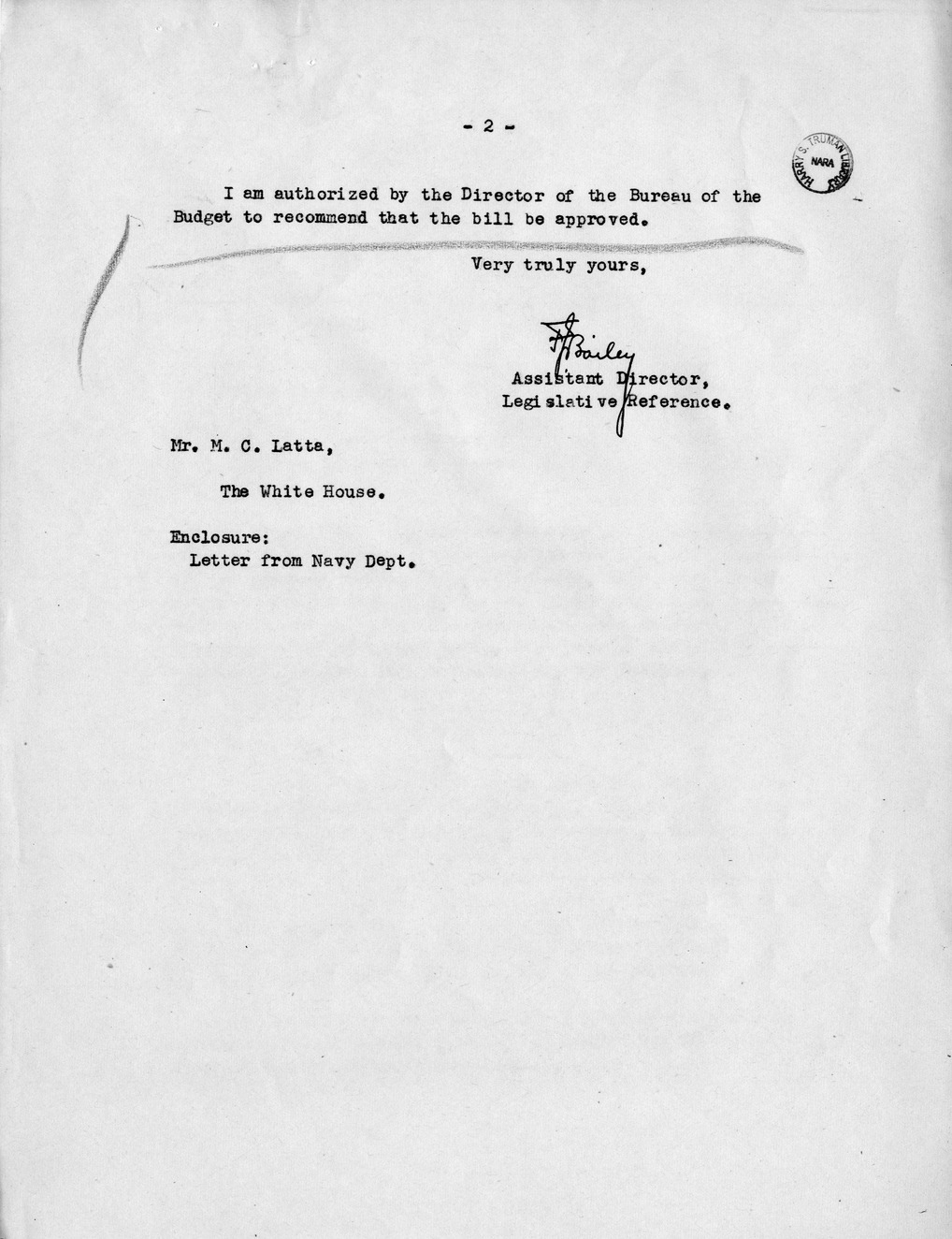 Memorandum from Frederick J. Bailey to M. C. Latta, H.R. 1251, For the Relief of the Irvine Company, with Attachments