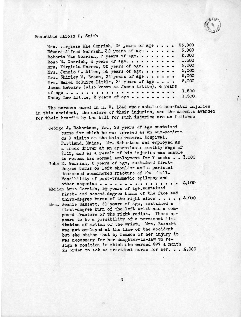 Memorandum from Frederick J. Bailey to M. C. Latta, H.R. 1348, For the Relief of the Estate of Gordon T. Gorham, and Others, with Attachments