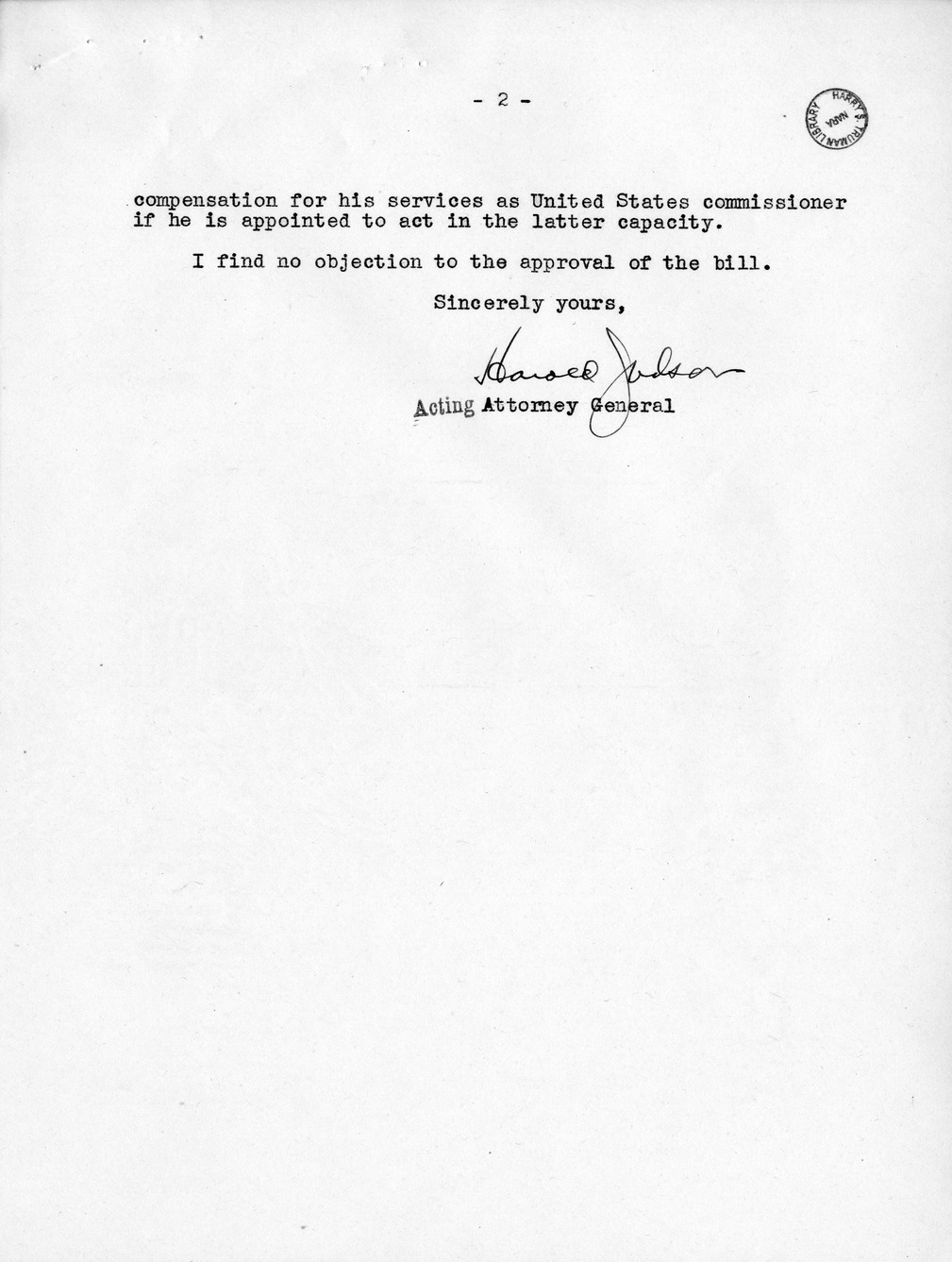 Memorandum from Frederick J. Bailey to M. C. Latta, H.R. 2465, To Amend Section 20 of the Act of May 28, 1896 (20 Stat. 184; 28 U.S.C. 527) so as to Provide that Nothing therein Contained Shall Preclude a Referee in Bankruptcy or a National Park Commissioner from Appointment also as a United States Commissioner, with Attachments