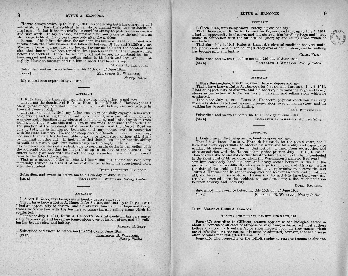 Memorandum from Frederick J. Bailey to M. C. Latta, H.R. 2578, For the Relief of Rufus A. Hancock, with Attachments
