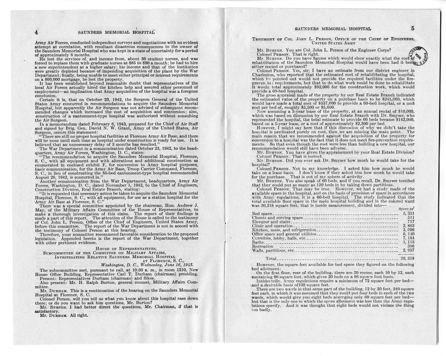 Memorandum from Harold D. Smith to M. C. Latta, H. R. 1793, To Confer Jurisdiction Upon the United States District Court for the Eastern District of South Carolina to Hear, Determine, and Render Judgment Upon the Claim of the Board of Trustees of the Saunders Memorial Hospital, with Attachments