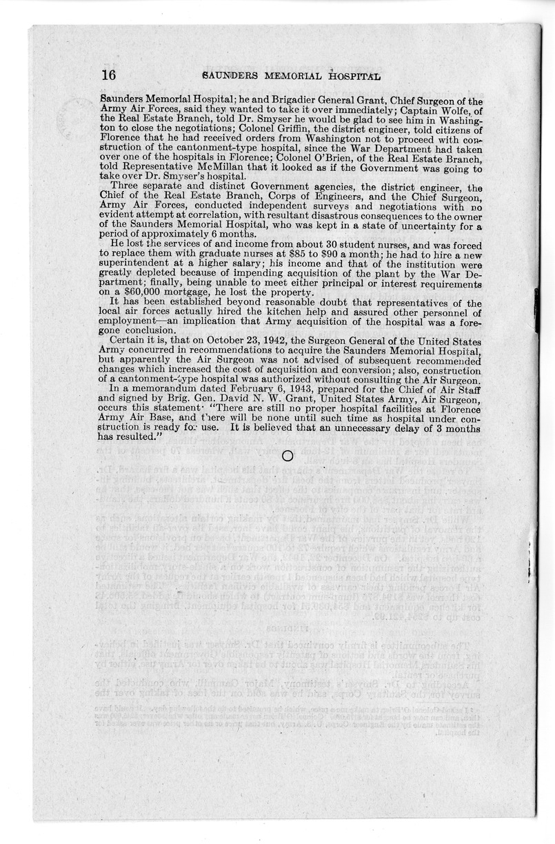 Memorandum from Harold D. Smith to M. C. Latta, H. R. 1793, To Confer Jurisdiction Upon the United States District Court for the Eastern District of South Carolina to Hear, Determine, and Render Judgment Upon the Claim of the Board of Trustees of the Saunders Memorial Hospital, with Attachments