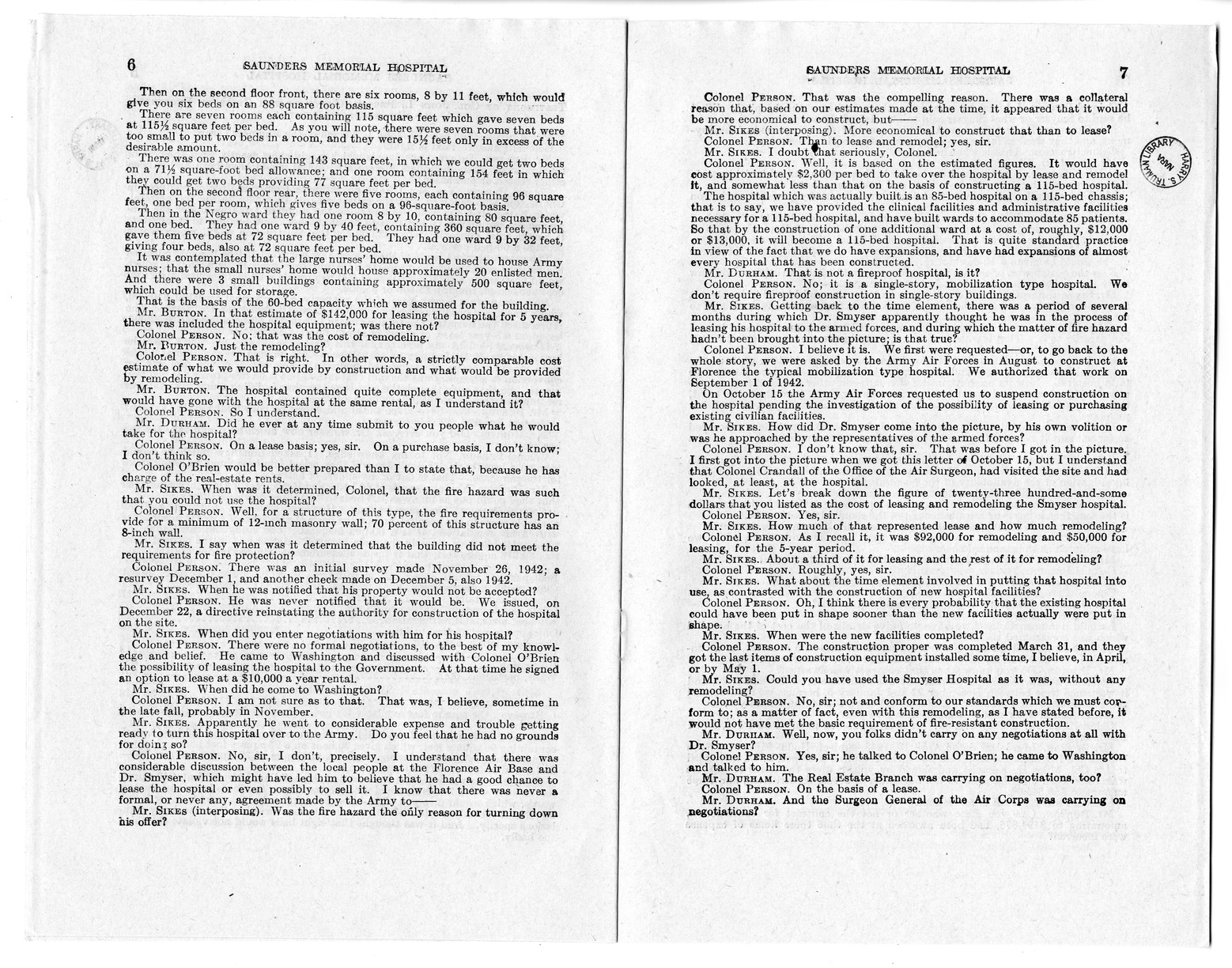 Memorandum from Harold D. Smith to M. C. Latta, H. R. 1793, To Confer Jurisdiction Upon the United States District Court for the Eastern District of South Carolina to Hear, Determine, and Render Judgment Upon the Claim of the Board of Trustees of the Saunders Memorial Hospital, with Attachments