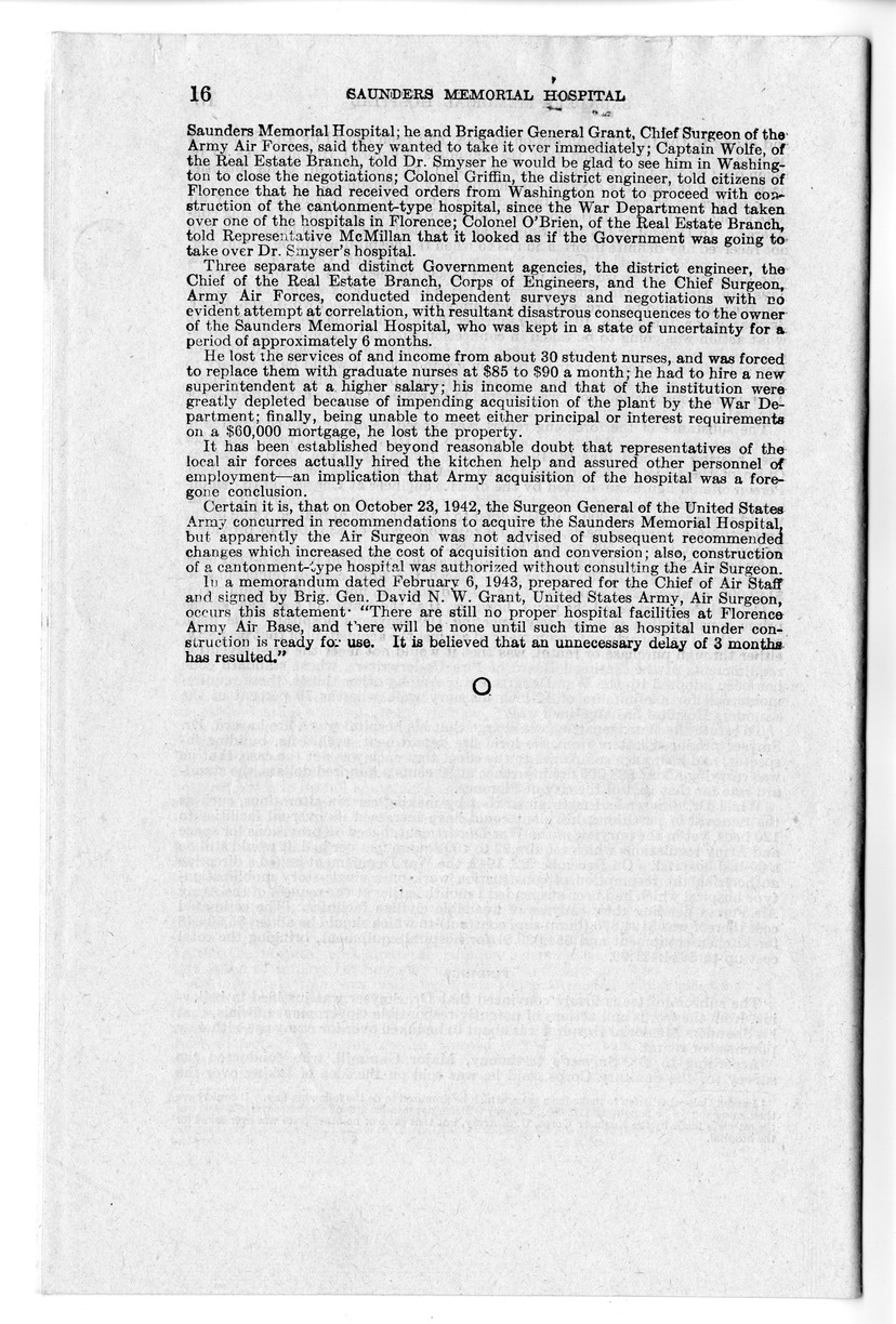 Memorandum from Harold D. Smith to M. C. Latta, H. R. 1793, To Confer Jurisdiction Upon the United States District Court for the Eastern District of South Carolina to Hear, Determine, and Render Judgment Upon the Claim of the Board of Trustees of the Saunders Memorial Hospital, with Attachments