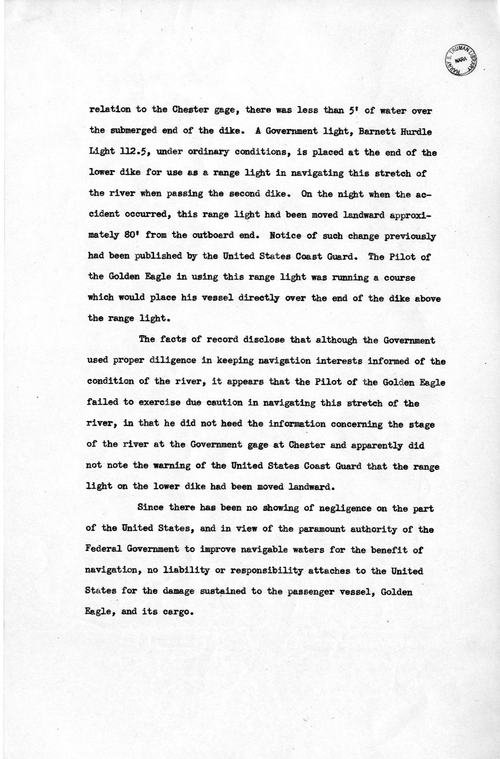 Memorandum from Harold D. Smith to M. C. Latta, H. R. 1976, Conferring Jurisdiction Upon the Court of Claims to Hear, Determine, and Render Judgment Upon the Claim of Eagle Packet Company, Incorporated, with Attachments