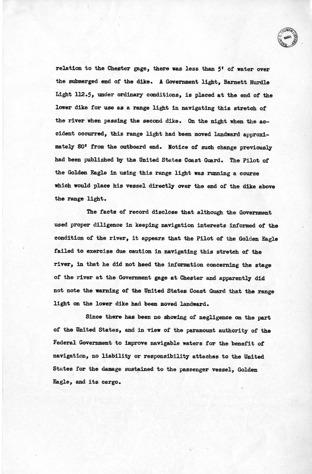 Memorandum from Harold D. Smith to M. C. Latta, H. R. 1976, Conferring Jurisdiction Upon the Court of Claims to Hear, Determine, and Render Judgment Upon the Claim of Eagle Packet Company, Incorporated, with Attachments