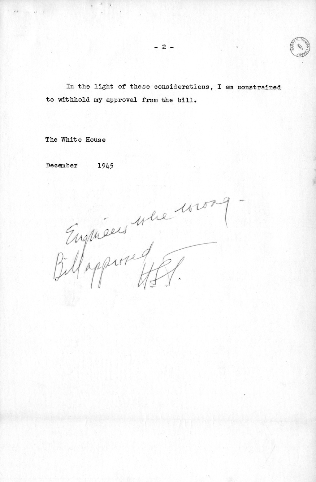 Memorandum from Harold D. Smith to M. C. Latta, H.R. 3574, For the Relief of Certain Claimants Who Suffered Loss by Flood in, at, or Near Bean Lake in Platte County, in the State of Missouri, During the Month of March 1934, with Attachments