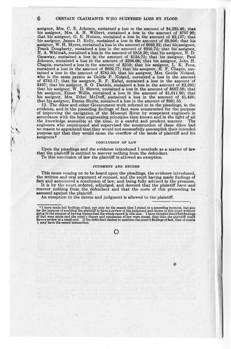 Memorandum from Harold D. Smith to M. C. Latta, H.R. 3574, For the Relief of Certain Claimants Who Suffered Loss by Flood in, at, or Near Bean Lake in Platte County, in the State of Missouri, During the Month of March 1934, with Attachments