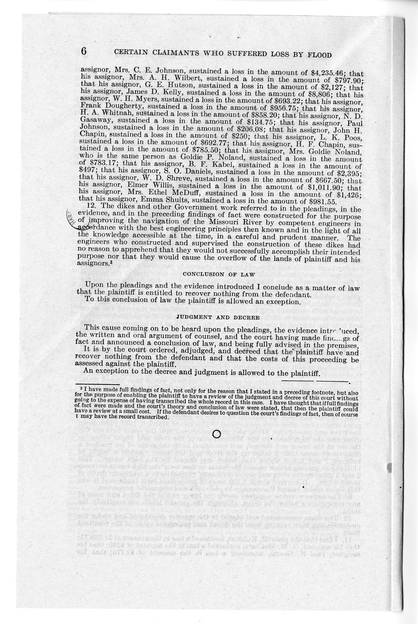 Memorandum from Harold D. Smith to M. C. Latta, H.R. 3574, For the Relief of Certain Claimants Who Suffered Loss by Flood in, at, or Near Bean Lake in Platte County, in the State of Missouri, During the Month of March 1934, with Attachments