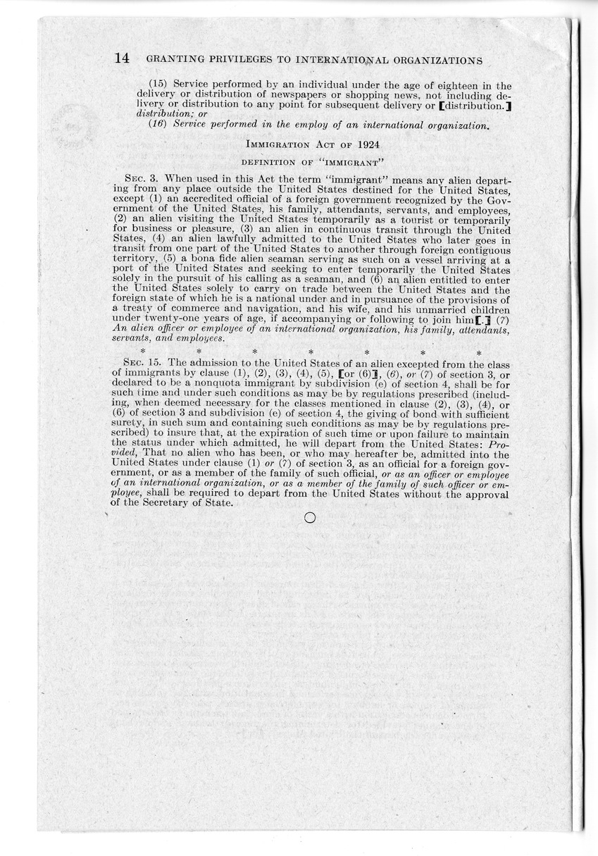 Memorandum from Harold D. Smith to M. C. Latta, H. R. 4489, To Extend Certain Privileges, Exemptions, and Immunities to International Organizations and to the Officers and Employees Thereof, with Attachments