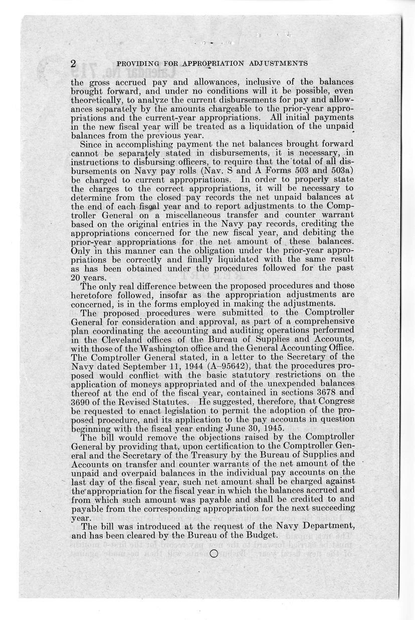 Memorandum from Frederick J. Bailey to M. C. Latta, S. 1467, To Provide for Adjustment Between the Proper Appropriations, of Unpaid Balances of the Pay Accounts of Naval Personnel on the Last Day of Each Fiscal Year, and for Other Purposes, with Attachments