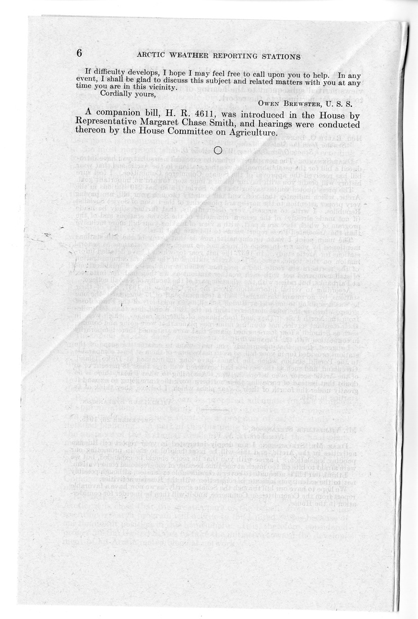 Memorandum from Harold D. Smith to M. C. Latta, S. 765, Concerning the Establishment of Meteorological Observation Stations in the Arctic Region of the Western Hemisphere, for the Purpose of Improving the Weather Forecasting Service Within the United States and on the Civil International Air Transport Routes From the United States, with Attachments