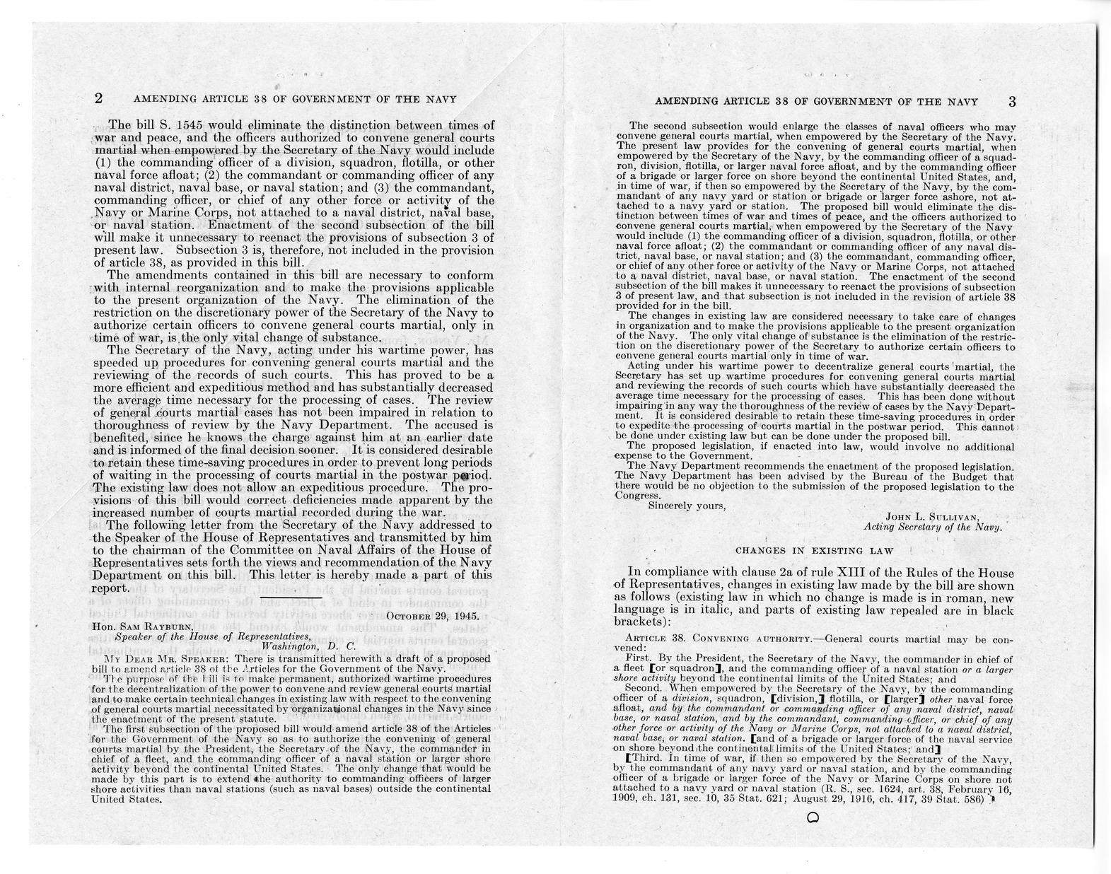 Memorandum from Harold D. Smith to M. C. Latta, S. 1545, To Amend Article 38 of the Articles for the Government of the Navy, with Attachments