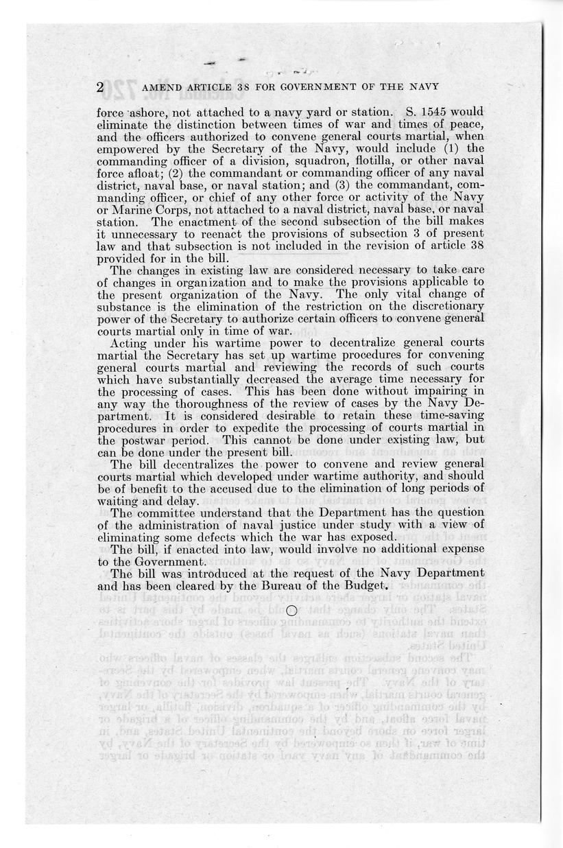 Memorandum from Harold D. Smith to M. C. Latta, S. 1545, To Amend Article 38 of the Articles for the Government of the Navy, with Attachments