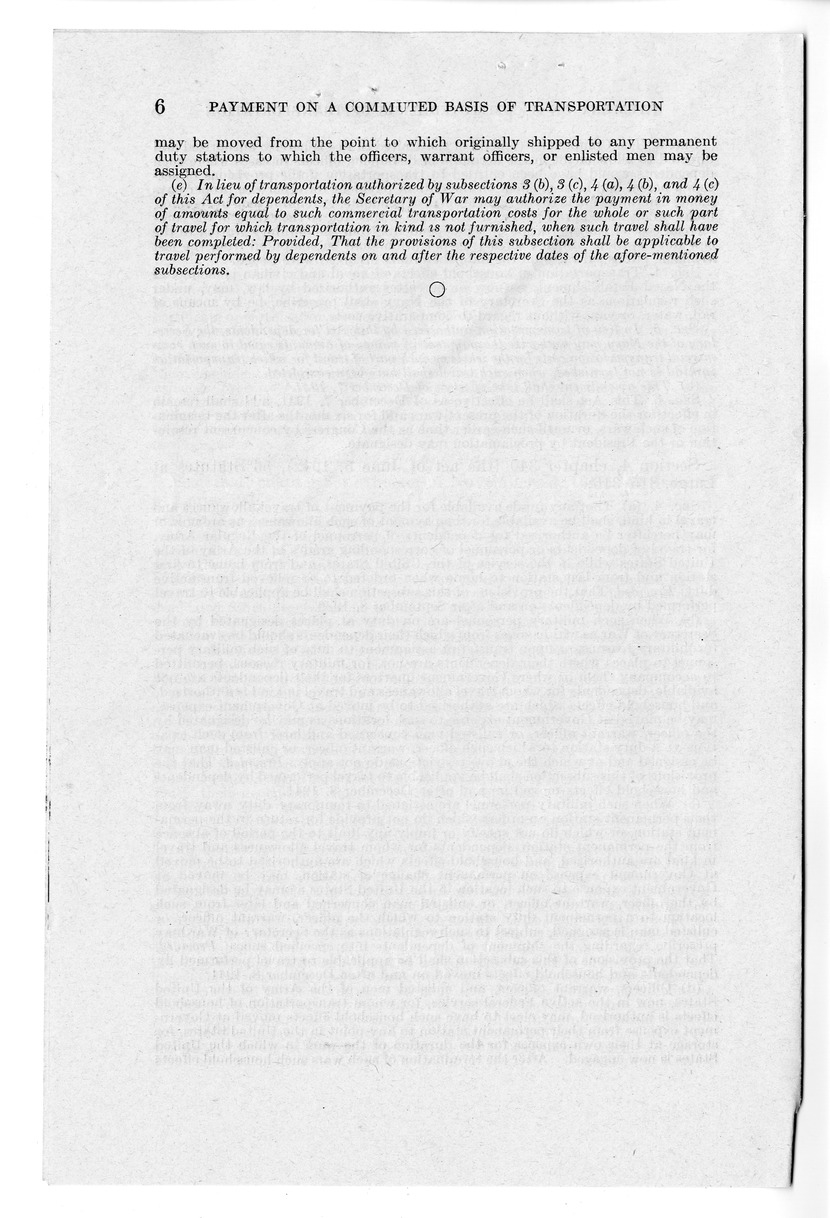 Memorandum from Harold D. Smith to M. C. Latta, S. 1631, To Provide for the Payment on a Commuted Basis of the Costs of Transportation of Dependents of Certain Persons Entitled to Such Transportation, with Attachments