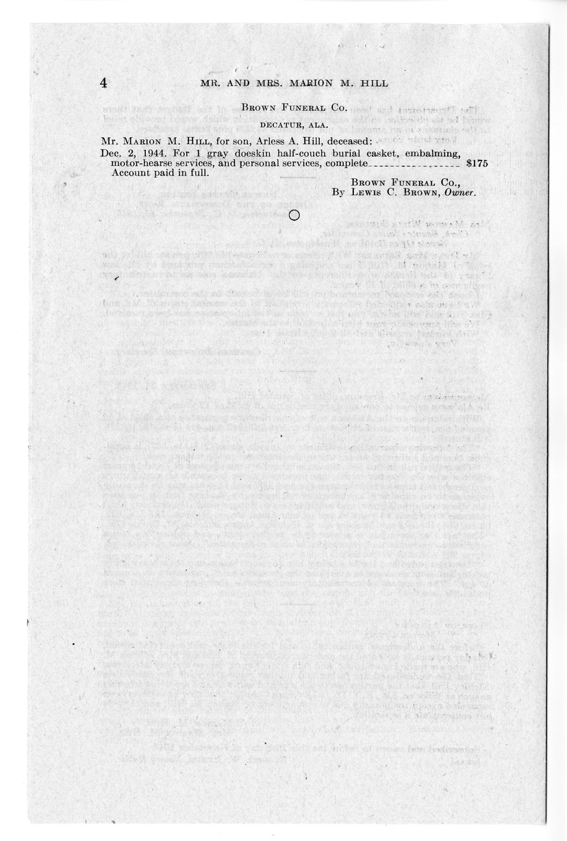 Memorandum from Frederick J. Bailey to M. C. Latta, S. 991, For the Relief of Mr. and Mrs. Marion M. Hill, with Attachments