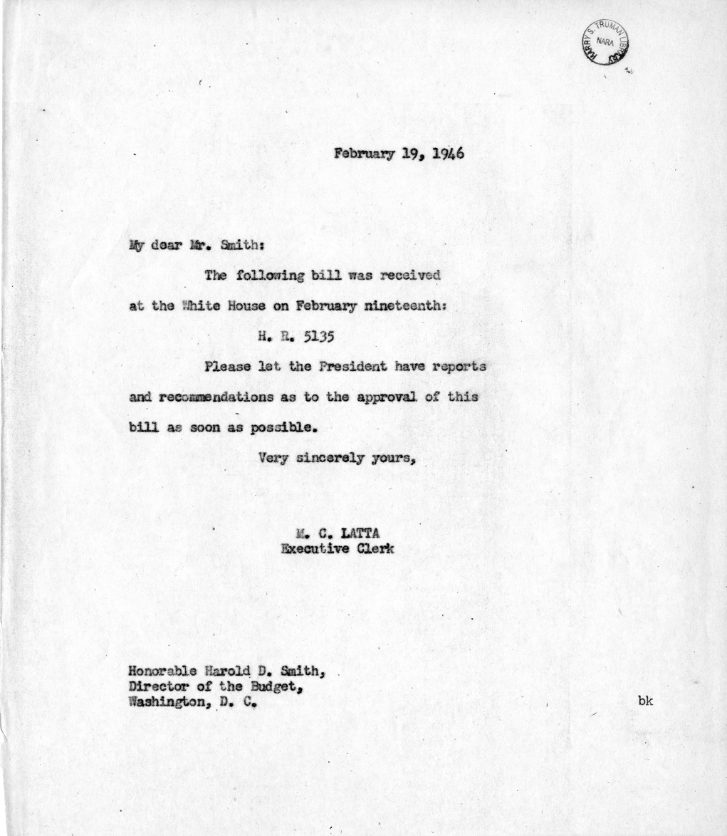 Memorandum from M.C. Latta to Harold D. Smith