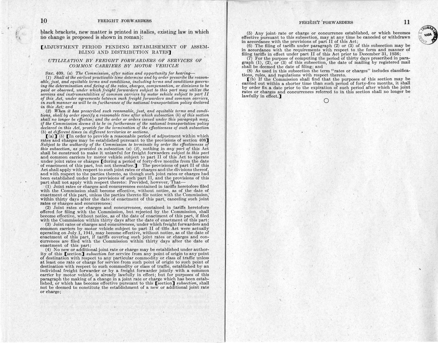 Memorandum from Harold D. Smith to M. C. Latta, H. R. 2764, To Amend Section 409 of the Interstate Commerce Act, With Respect to the Utilization by Freight Forwarders of the Services of Common Carriers by Motor Vehicle, with Attachments