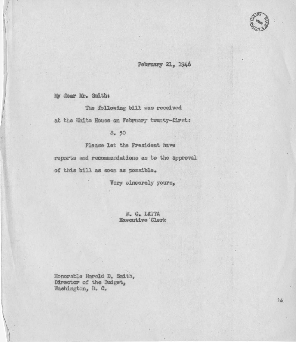 Memorandum from M. C. Latta to Harold D. Smith