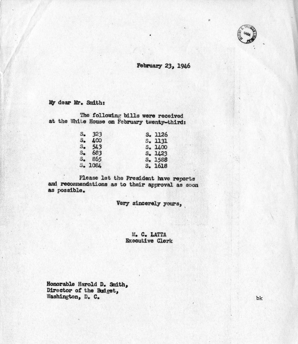 Memorandum from M. C. Latta to Harold D. Smith