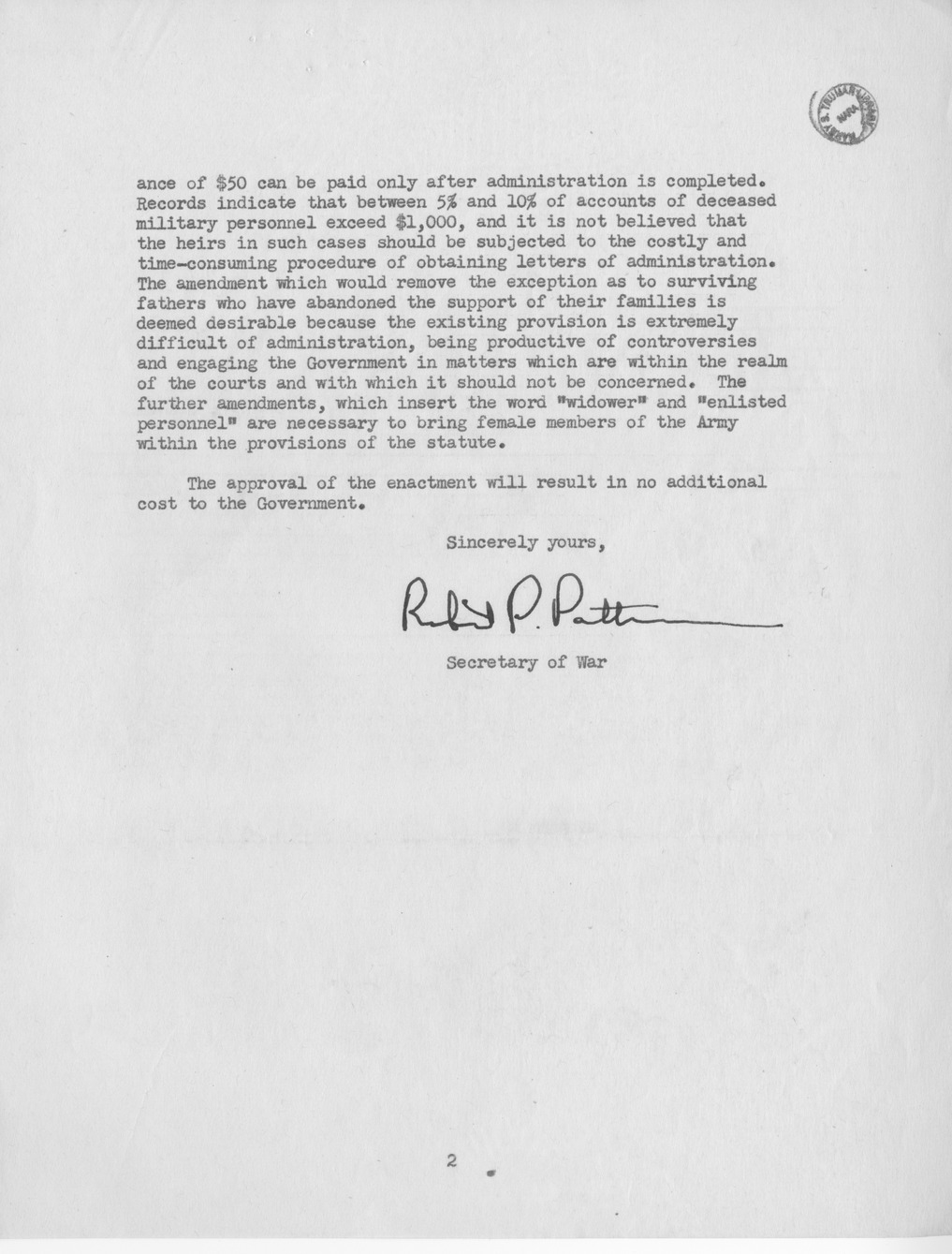 Memorandum from Paul H. Appleby to M. C. Latta, S. 50, To Permit Settlement of Accounts of Deceased Officers and Enlisted Men of the Army, Navy, Marine Corps, and Coast Guard, and of Deceased Commissioned Officers of the Public Health Service, Without Administration of Estates, with Attachments