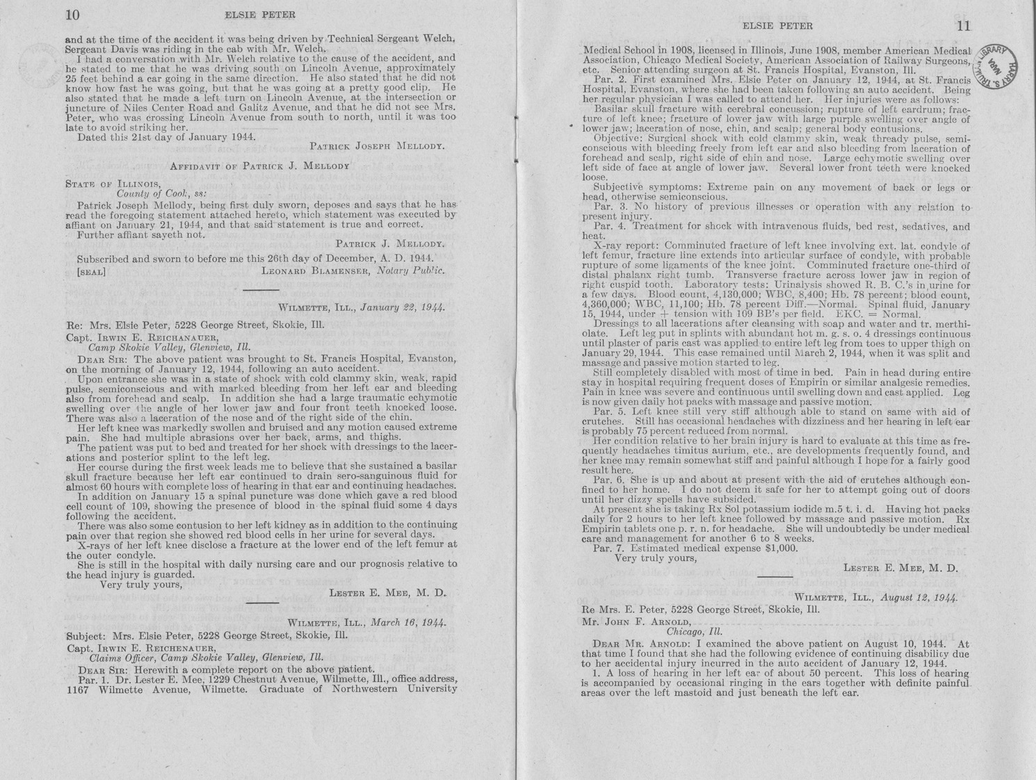 Memorandum from Frederick J. Bailey to M. C. Latta, H. R. 2393, For the Relief of Elsie Peter, with Attachments