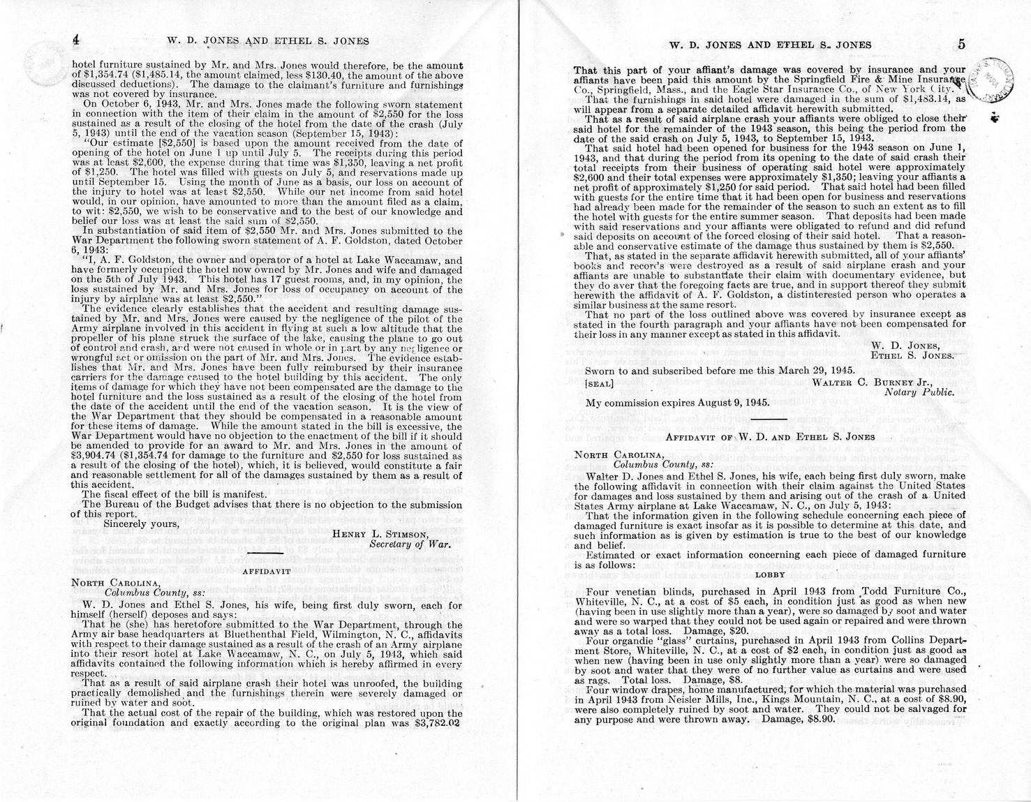Memorandum from Frederick J. Bailey to M. C. Latta, H. R. 2661, For the Relief of W. D. Jones and Ethel S. Jones, with Attachments