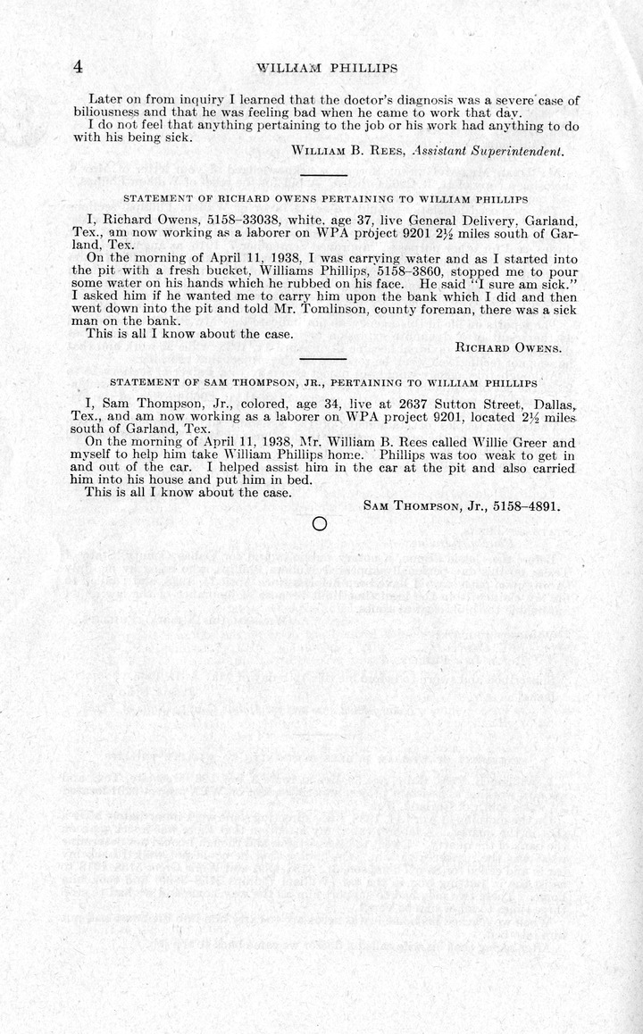 Memorandum from Frederick J. Bailey to M. C. Latta, H. R. 2963, For the Relief of William Phillips, with Attachments