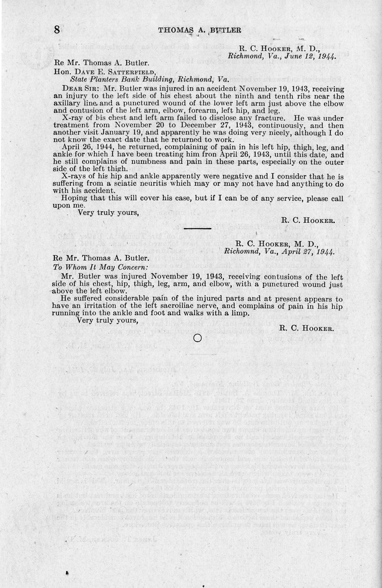 Memorandum from Frederick J. Bailey to M. C. Latta, H. R. 3046, For the Relief of Thomas A. Butler, with Attachments
