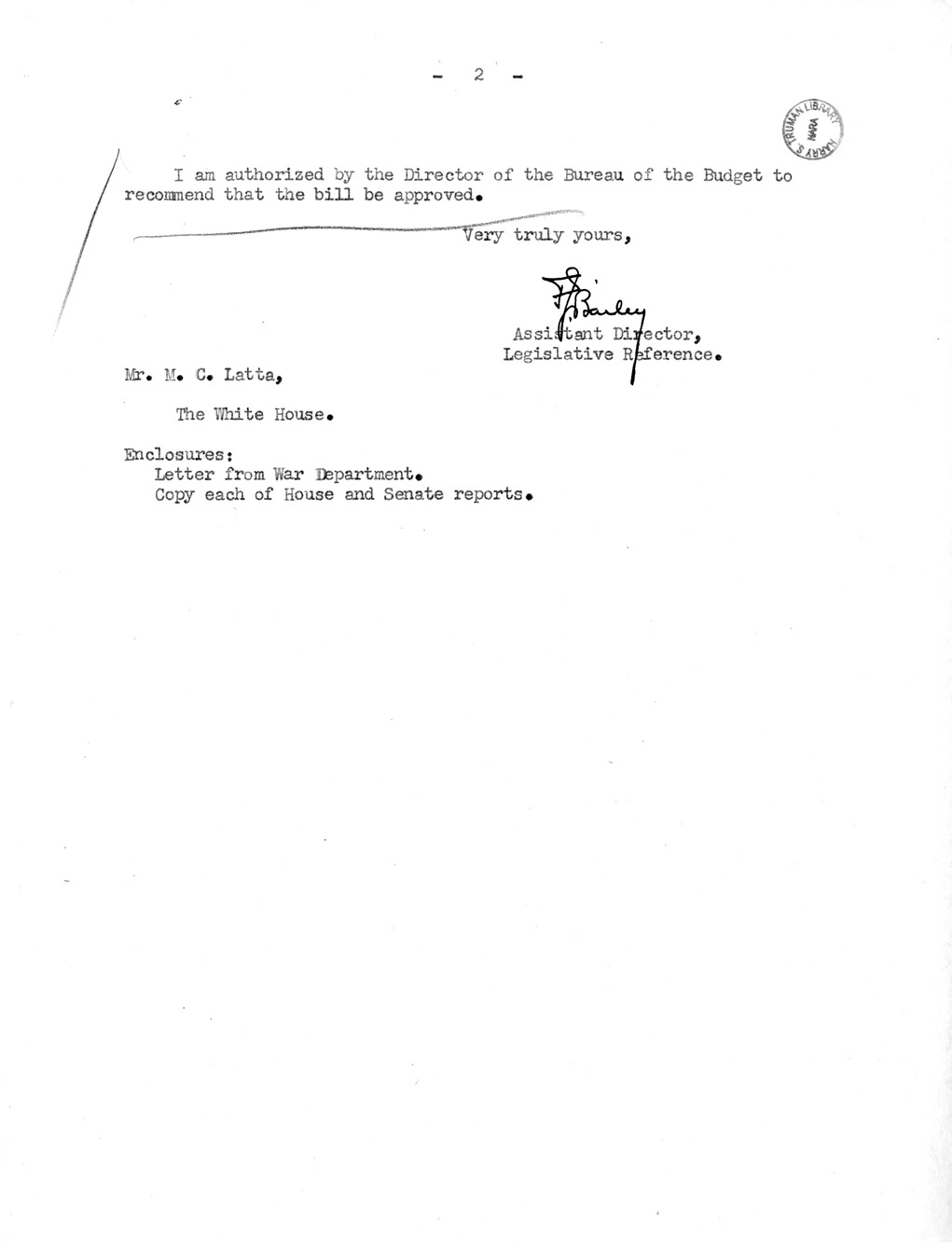 Memorandum from Frederick J. Bailey to M. C. Latta, H. R. 4249, For the Relief of Lucy Delgado and Irma M. Delgado, with Attachments