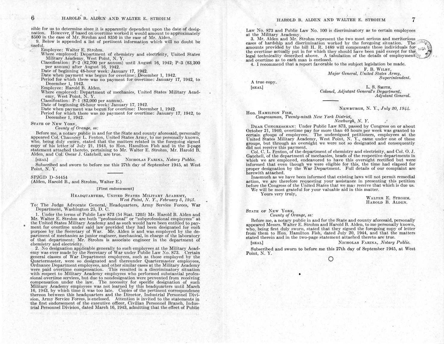 Memorandum from Harold D. Smith to M. C. Latta, H. R. 1489, For the Relief of Harold B. Alden and Walter E. Strohm, with Attachments