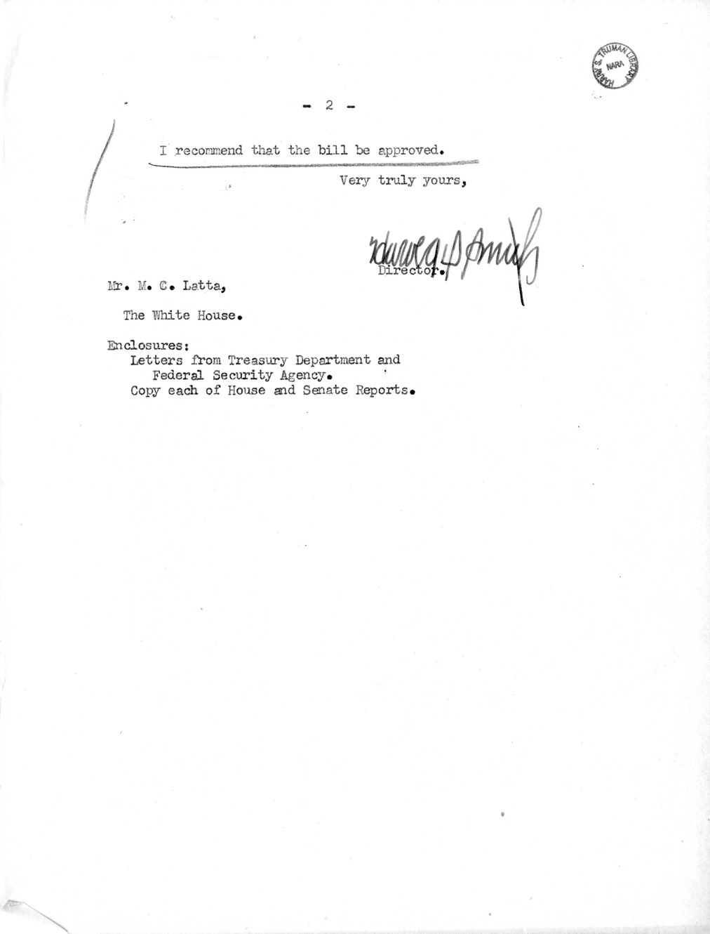 Memorandum from Harold D. Smith to M. C. Latta, H. R. 2348, To Provide for the Coverage of Certain Drugs Under the Federal Narcotic Laws, with Attachments