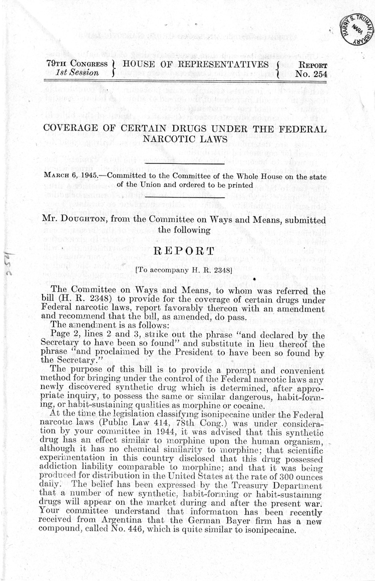 Memorandum from Harold D. Smith to M. C. Latta, H. R. 2348, To Provide for the Coverage of Certain Drugs Under the Federal Narcotic Laws, with Attachments