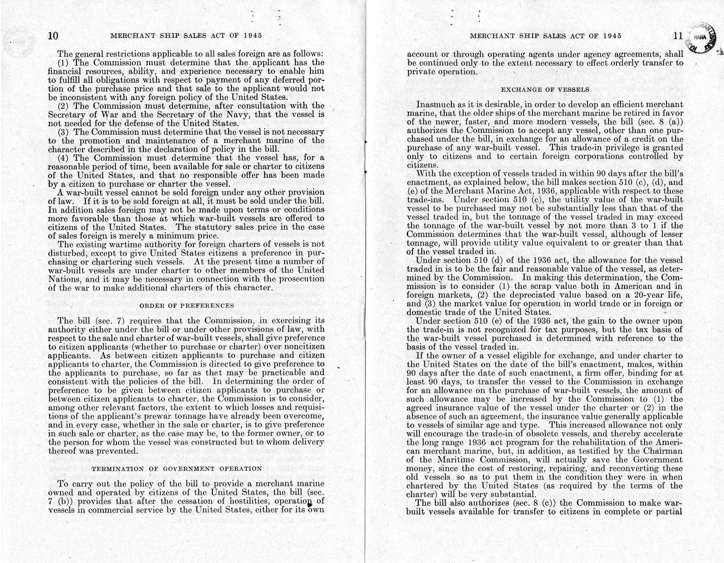 Memorandum from Harold D. Smith to M. C. Latta, H. R. 3603, To Provide for the Sale of Surplus War-Built Vessels, with Attachments