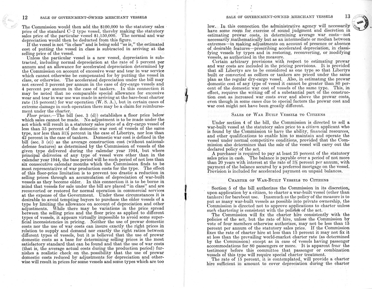 Memorandum from Harold D. Smith to M. C. Latta, H. R. 3603, To Provide for the Sale of Surplus War-Built Vessels, with Attachments