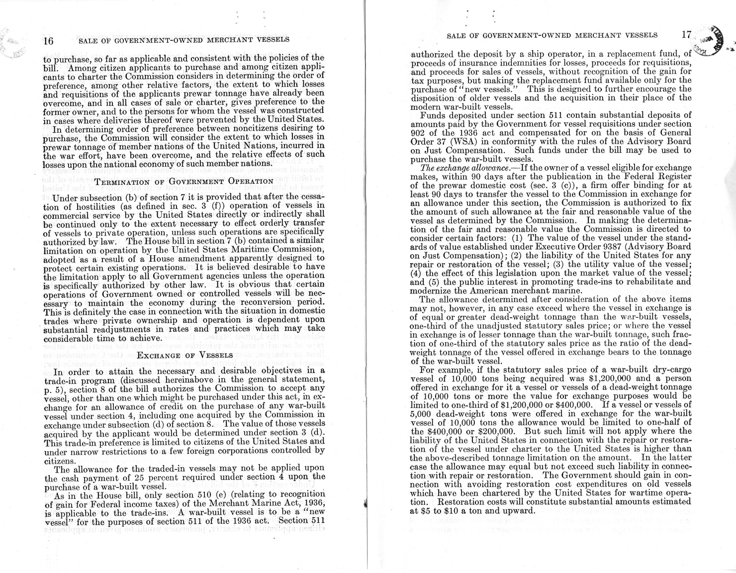 Memorandum from Harold D. Smith to M. C. Latta, H. R. 3603, To Provide for the Sale of Surplus War-Built Vessels, with Attachments